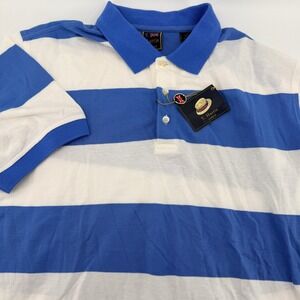 T‎ Harris London Mens Size L Blue White Stripe Polo Shirt Short Sleeve